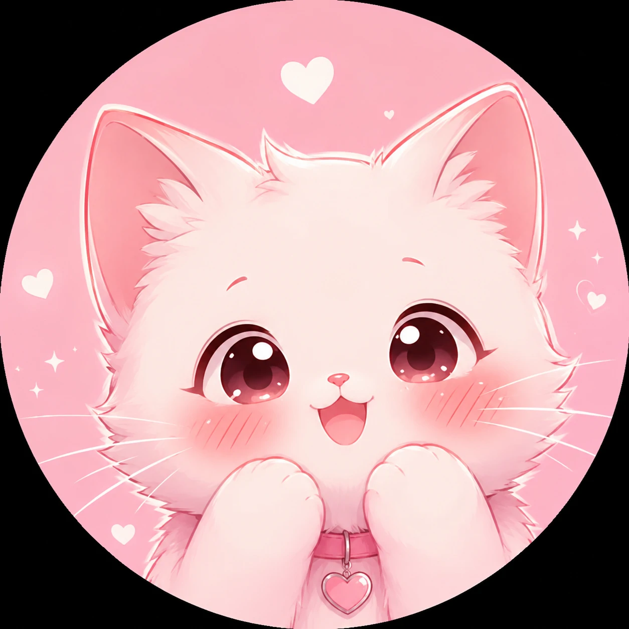 Adorable pink pfp of a blushing cat with rounded cartoon eyes