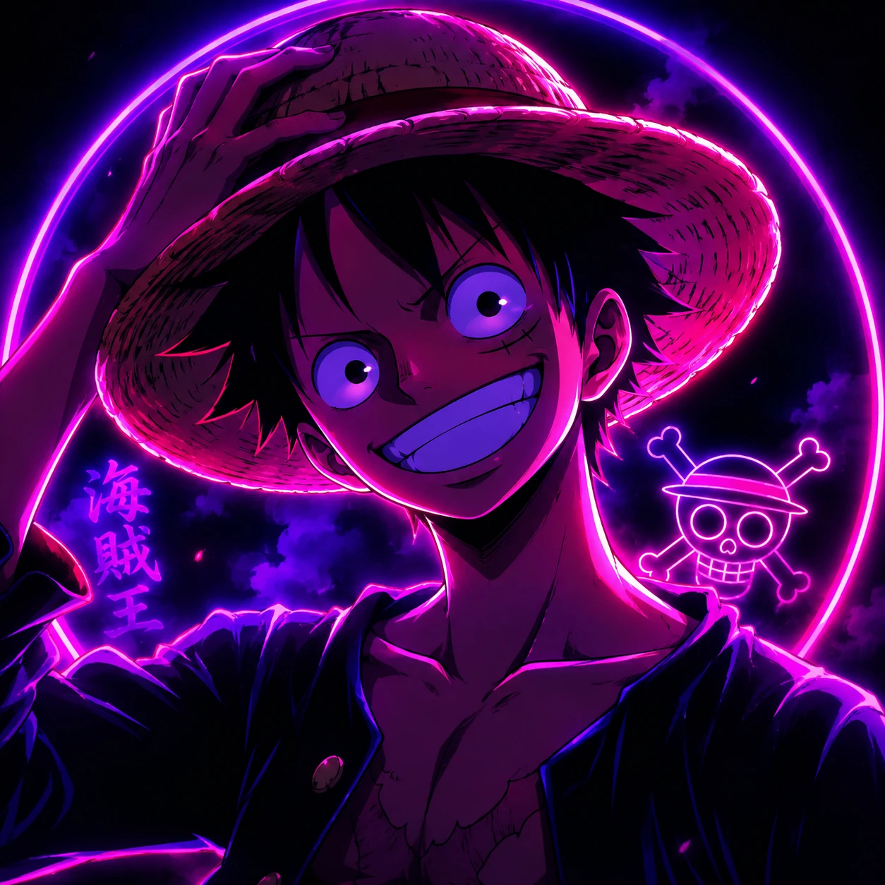 Lo-fi aesthetic Luffy PFP with film grain and muted colors