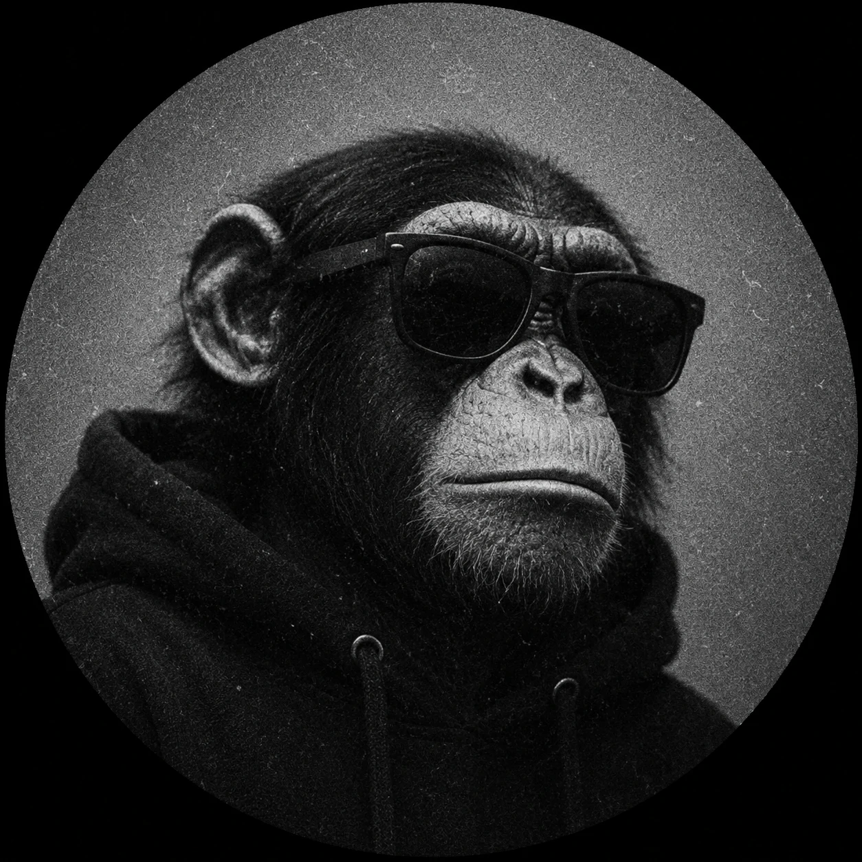 Aesthetic monkey PFP in black and white with textured grain