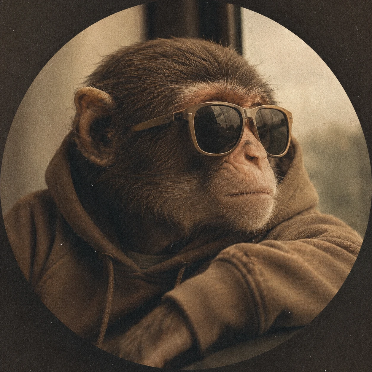 Aesthetic monkey PFP with soft film grain and muted brown tones