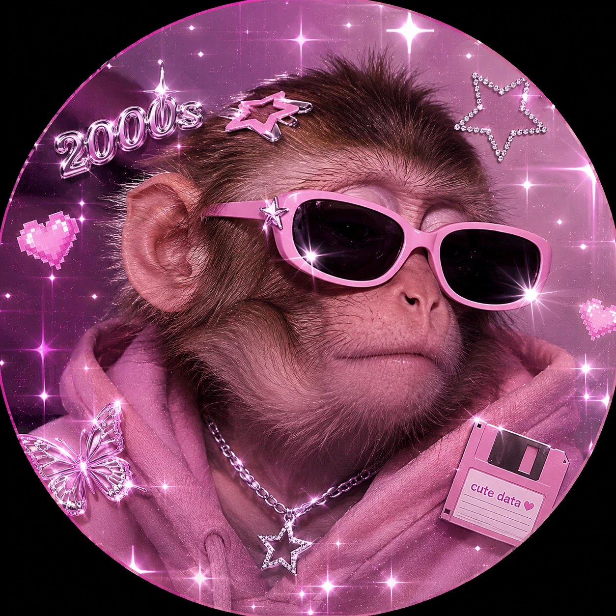 Aesthetic monkey PFP under neon purple light with moody expression