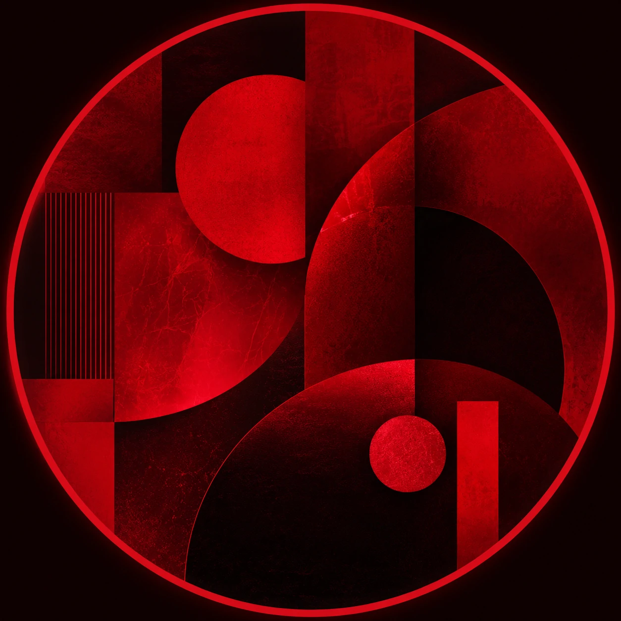 Abstract aesthetic red icon PFP with layered shapes and bold crimson palette