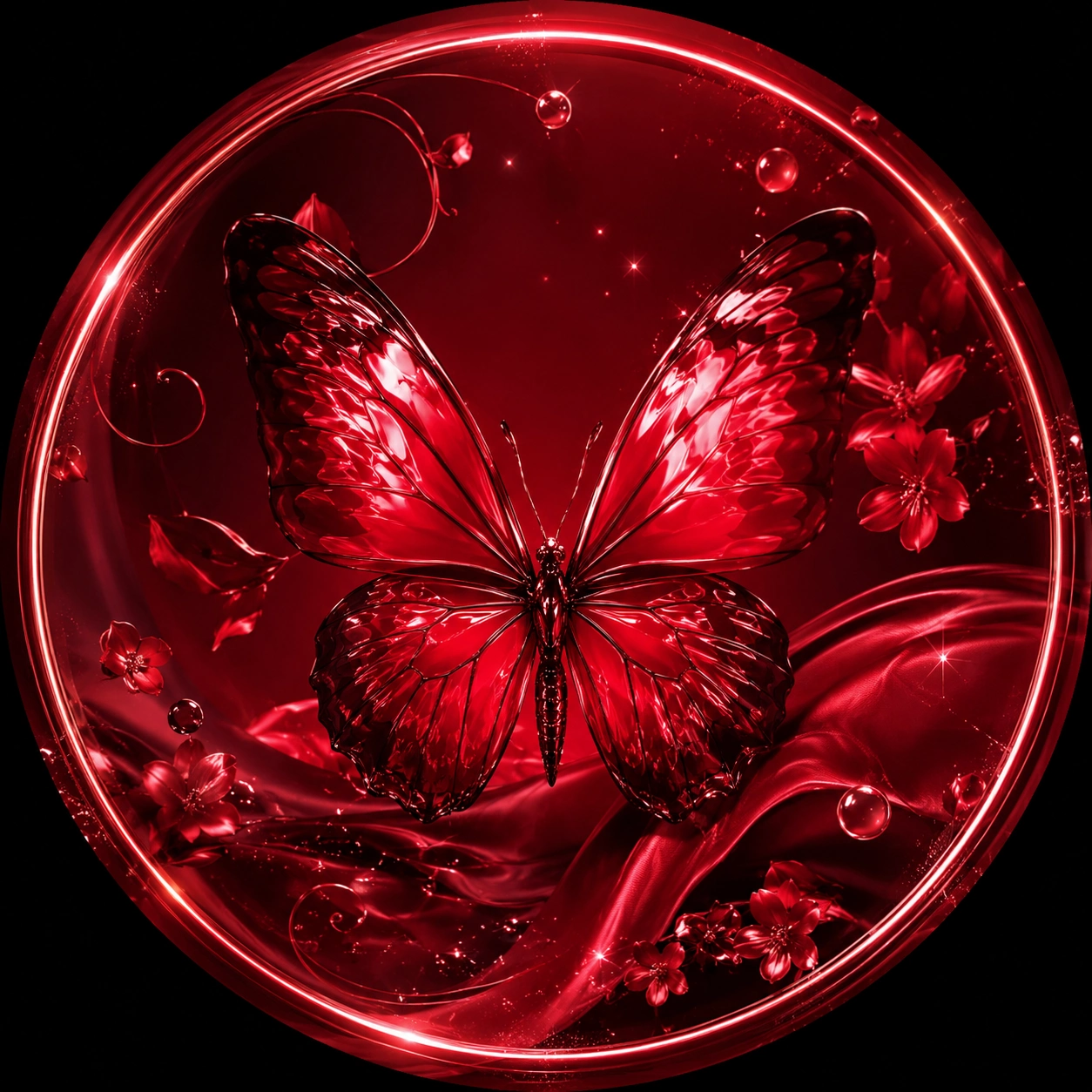 HD aesthetic red PFP with crimson butterfly motif and glossy digital finish