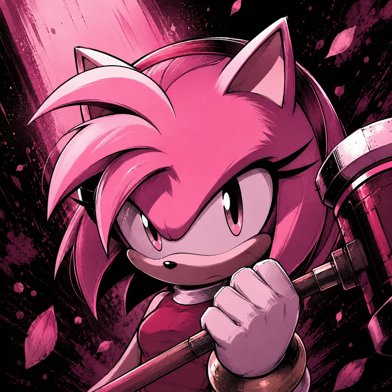 Amy Rose comic PFP with dramatic black-and-pink shading from an IDW cover