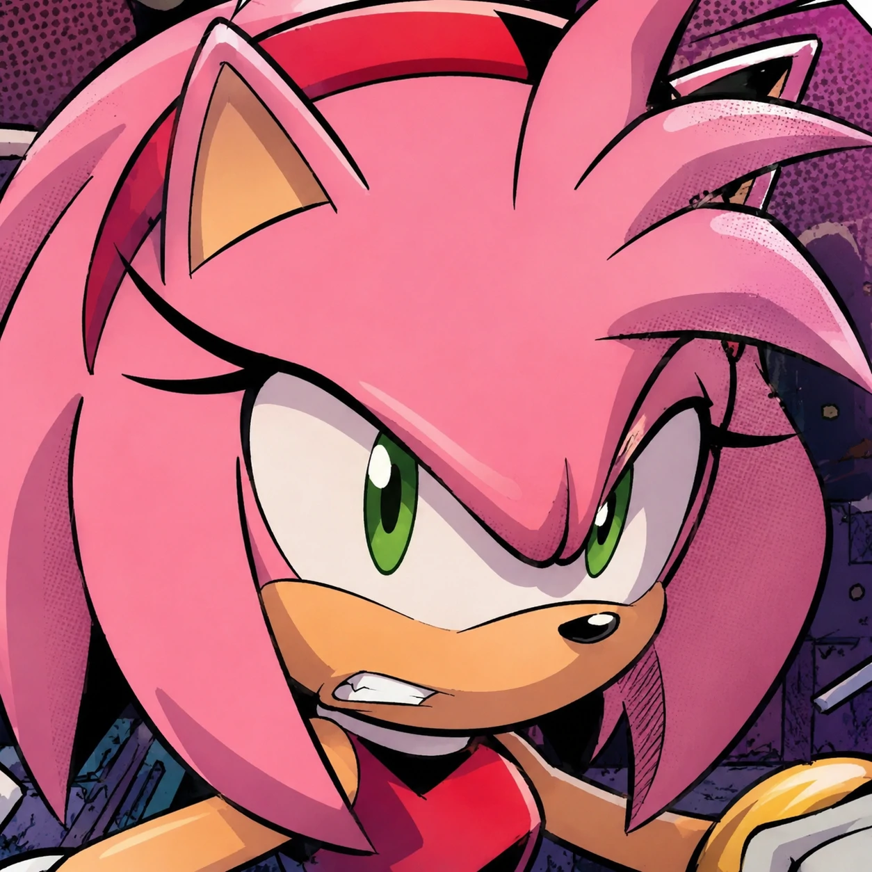 Amy Rose IDW PFP cropped from a comic panel with sharp inks and bold shading
