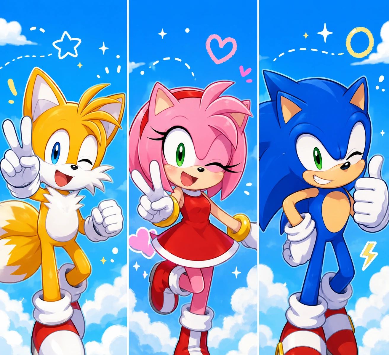 Amy Rose matching PFP for friends, a three-way set with Tails and Sonic
