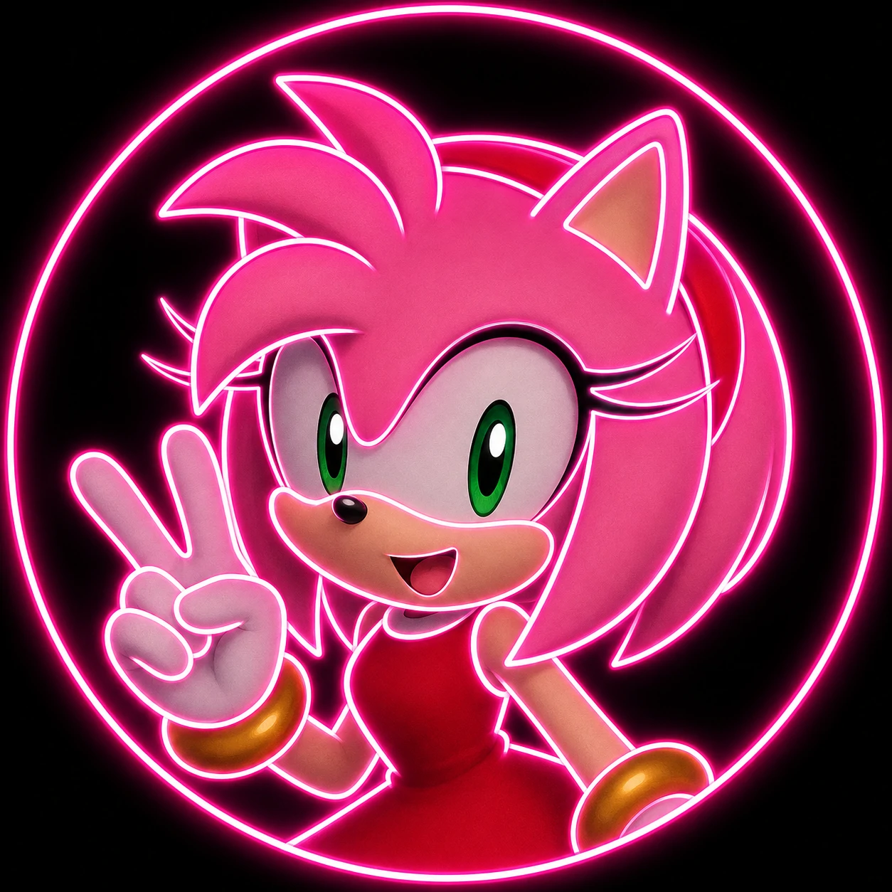 Amy Rose PFP for Discord with a neon pink outline on a dark background