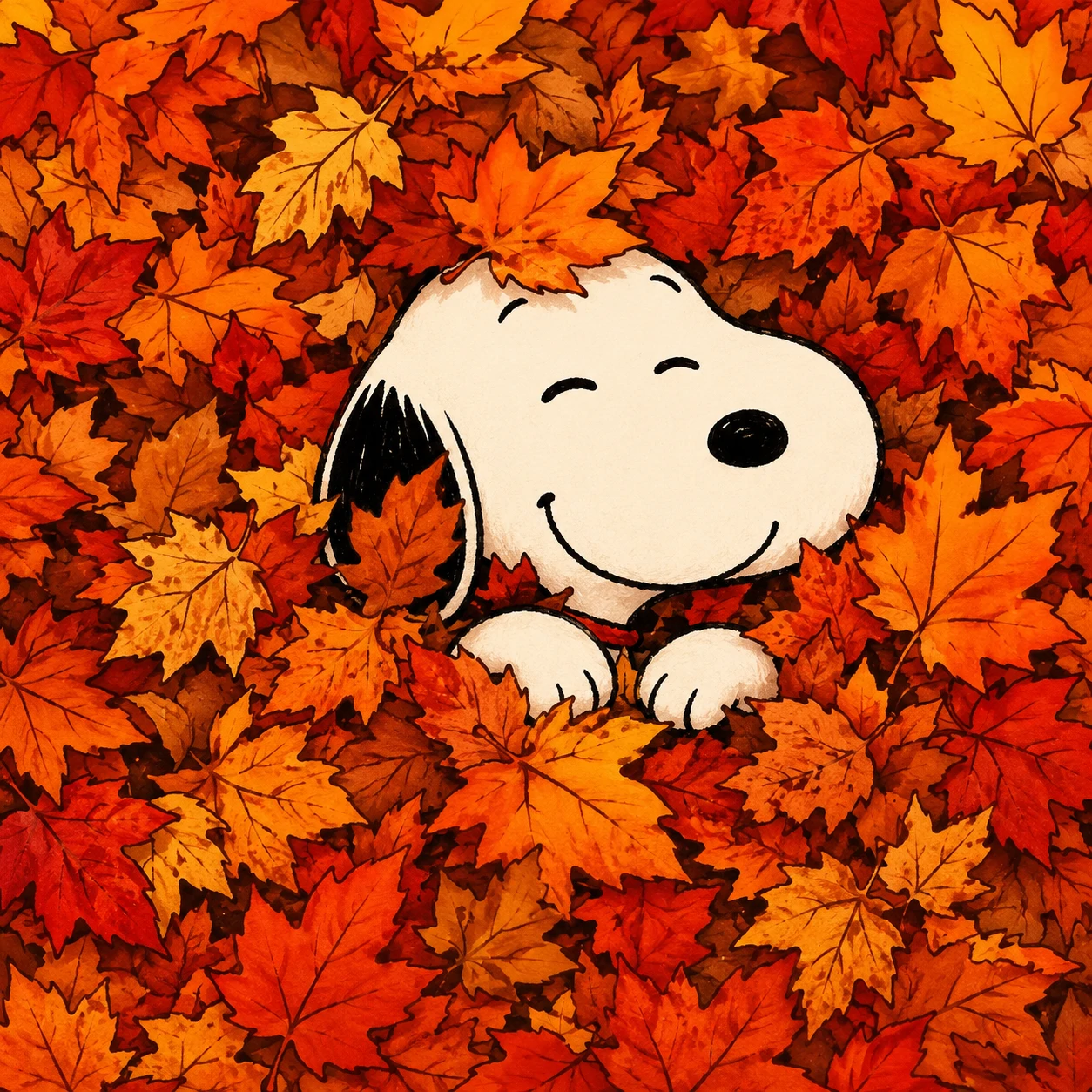 Autumn Snoopy profile picture covered in falling orange and red leaves
