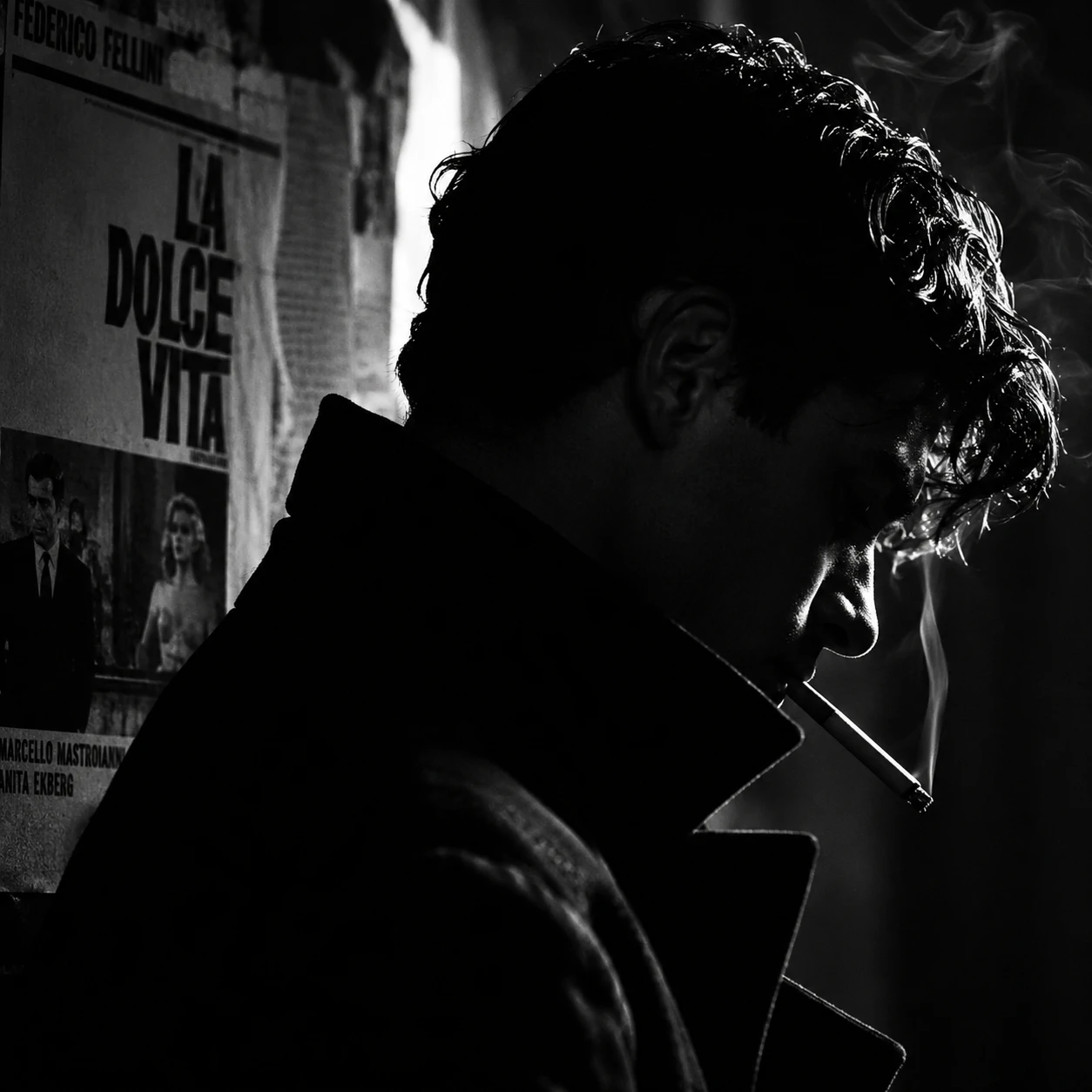 Cinema-style black and white aesthetic pfp with deep shadow and crisp highlight contrast.