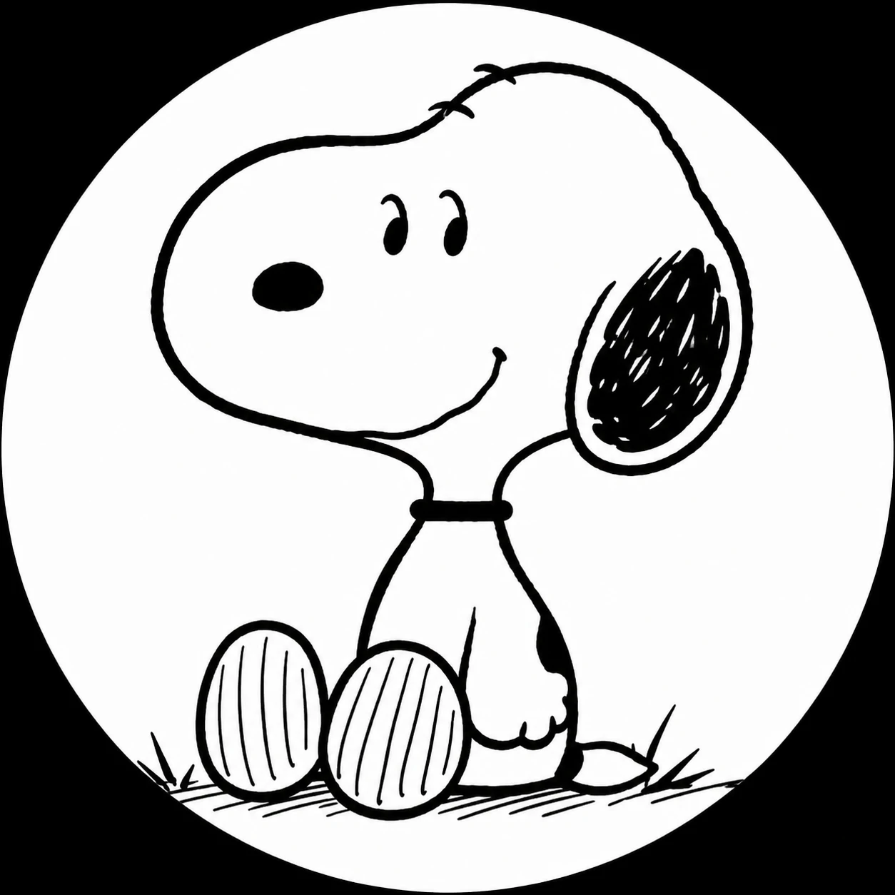 Black and white Snoopy PFP in classic Peanuts comic strip ink style
