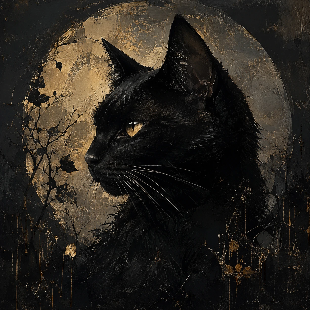 Artistic black cat pfp profile rendered with painterly strokes and a dark mood.