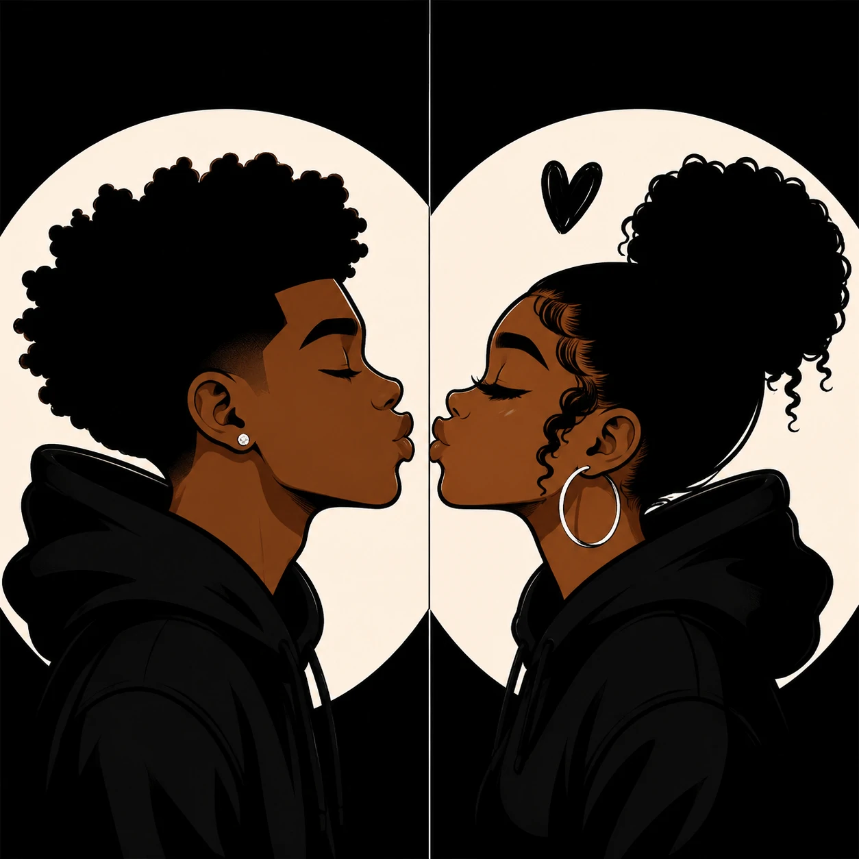 Cartoon-style black couple pfp designed as two matching icons with strong silhouettes.