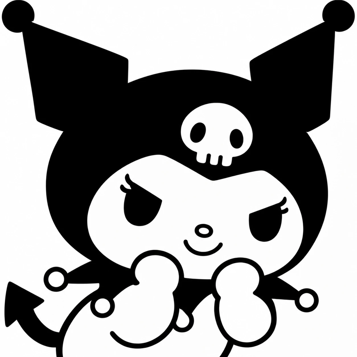 Black and white Kuromi PFP drawn in clean ink illustration style with no shading colour.