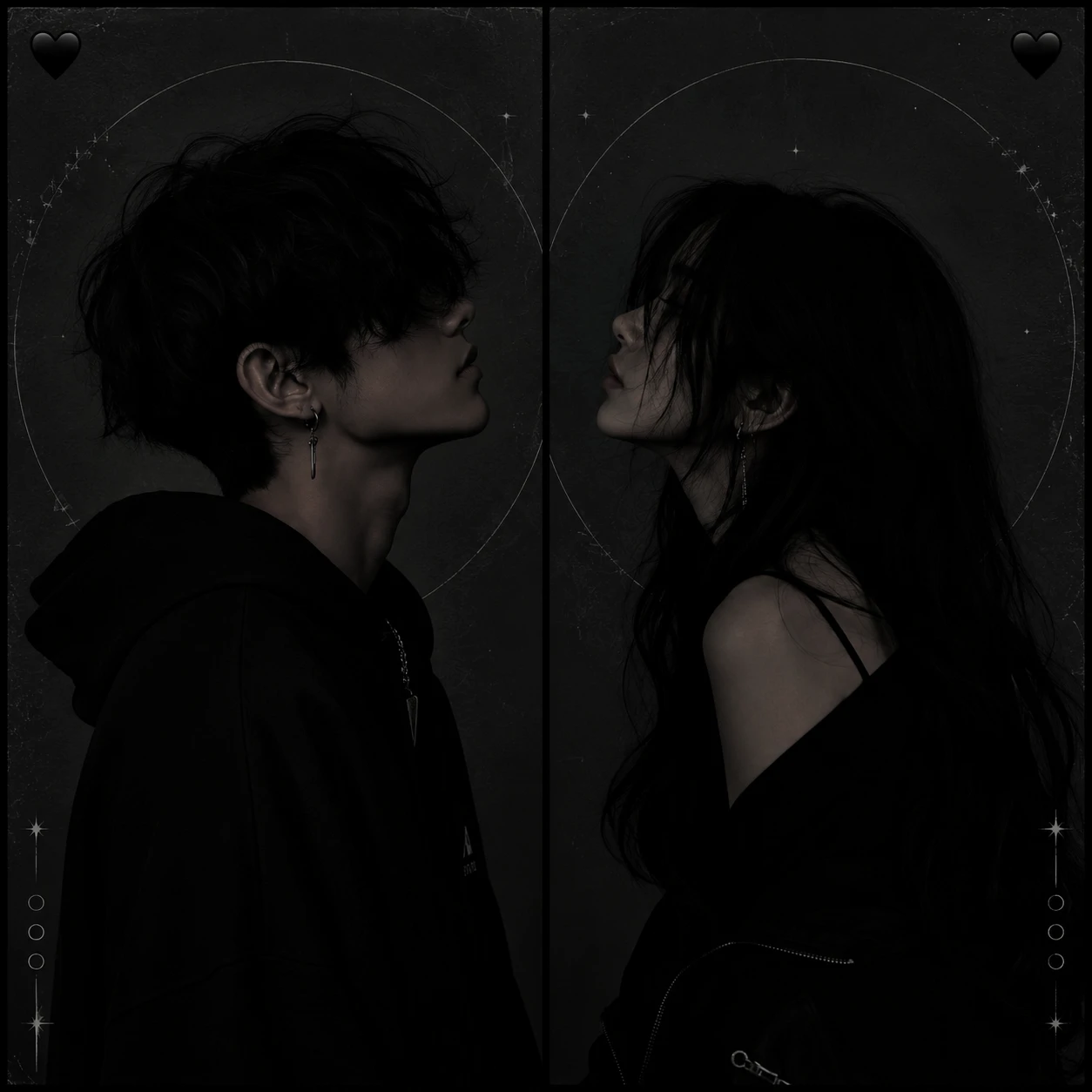 Side-by-side black matching pfp couple with editorial framing and balanced composition.