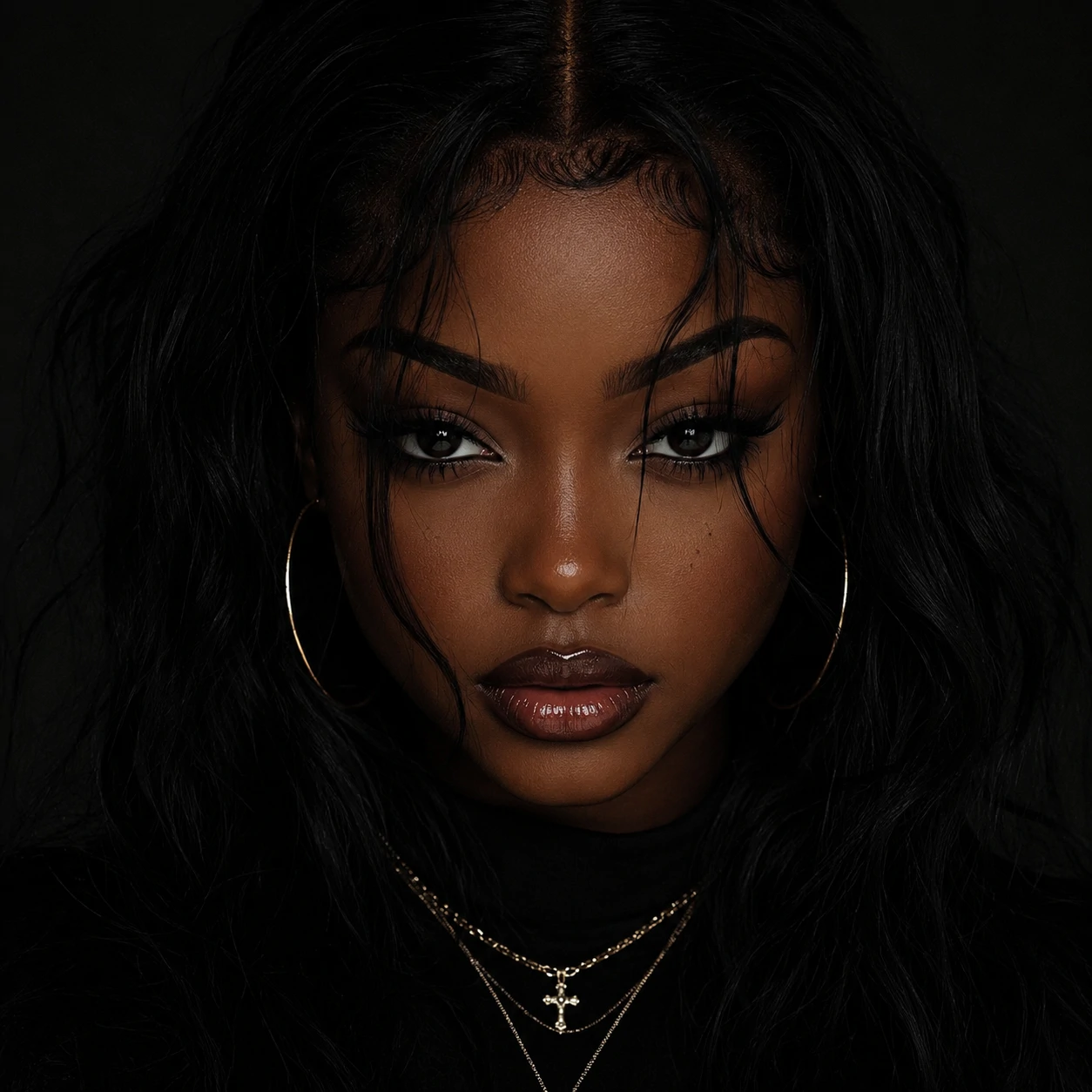 Poised black pfp girl portrait with even lighting and a direct gaze.