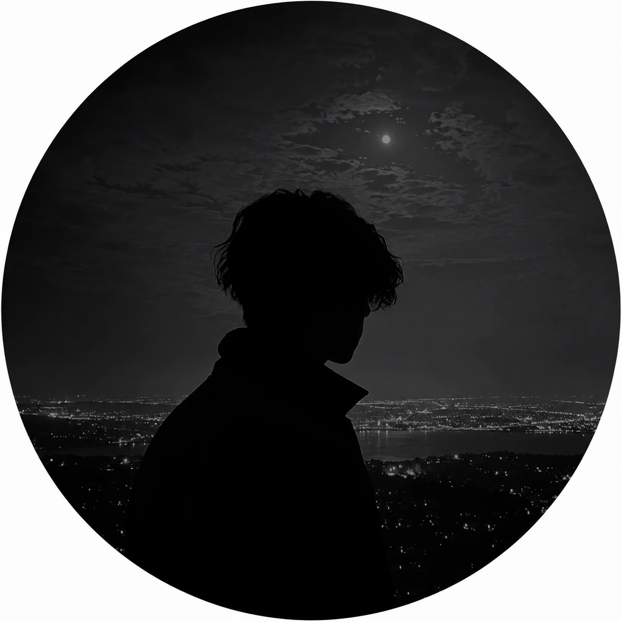 Round Instagram aesthetic black pfp fitted cleanly inside a profile circle with moody composition.