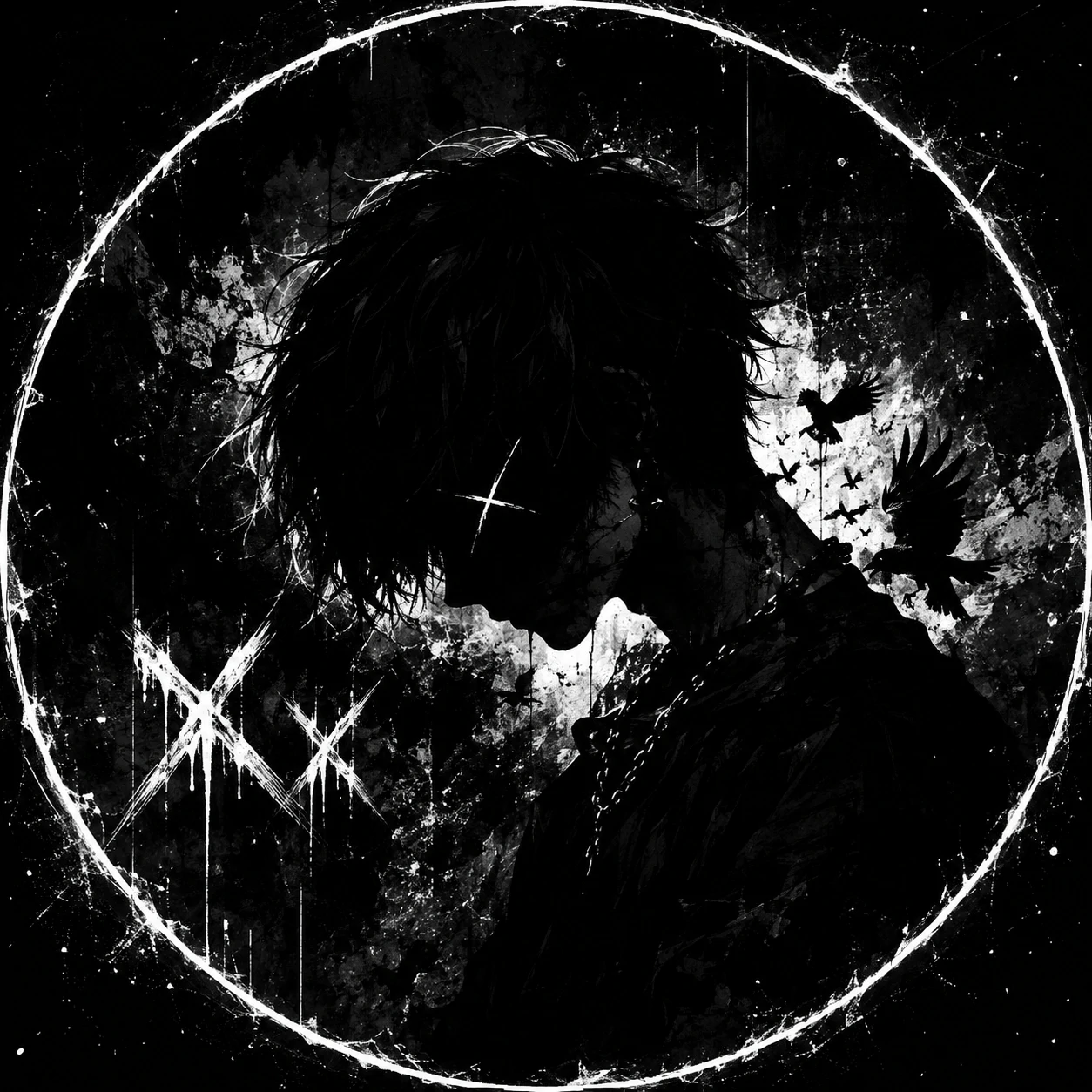TikTok dark grunge black pfp with strong contrast and atmospheric energy for fast-scrolling feeds.