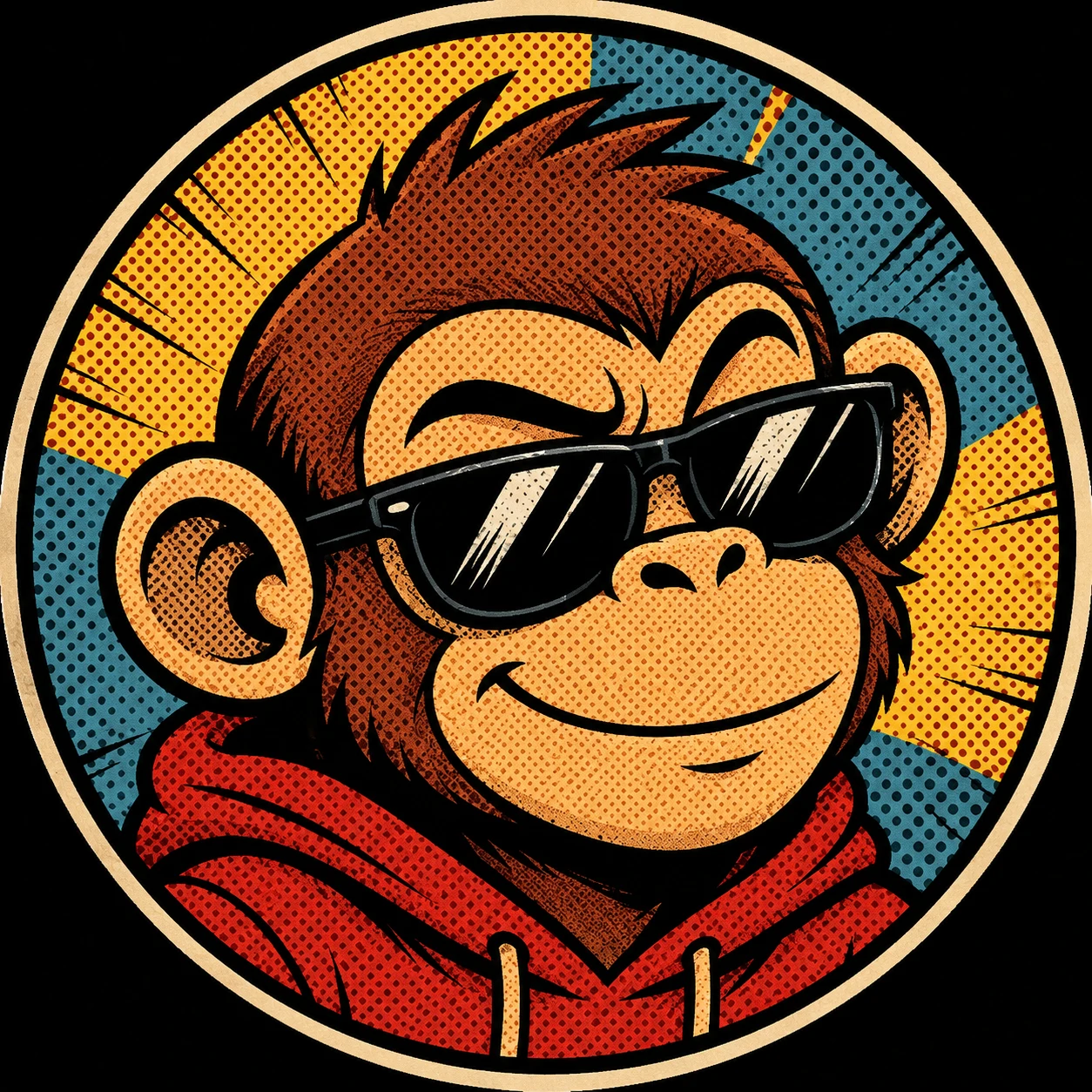 Cartoon monkey PFP in retro comic style with halftone shading
