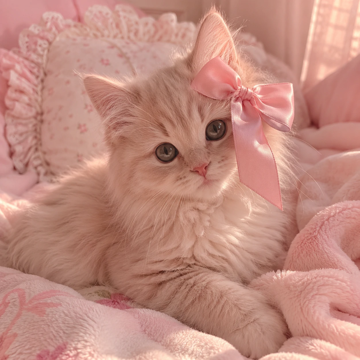 Bunny coquette PFP with a pink bow and fluffy white fur.