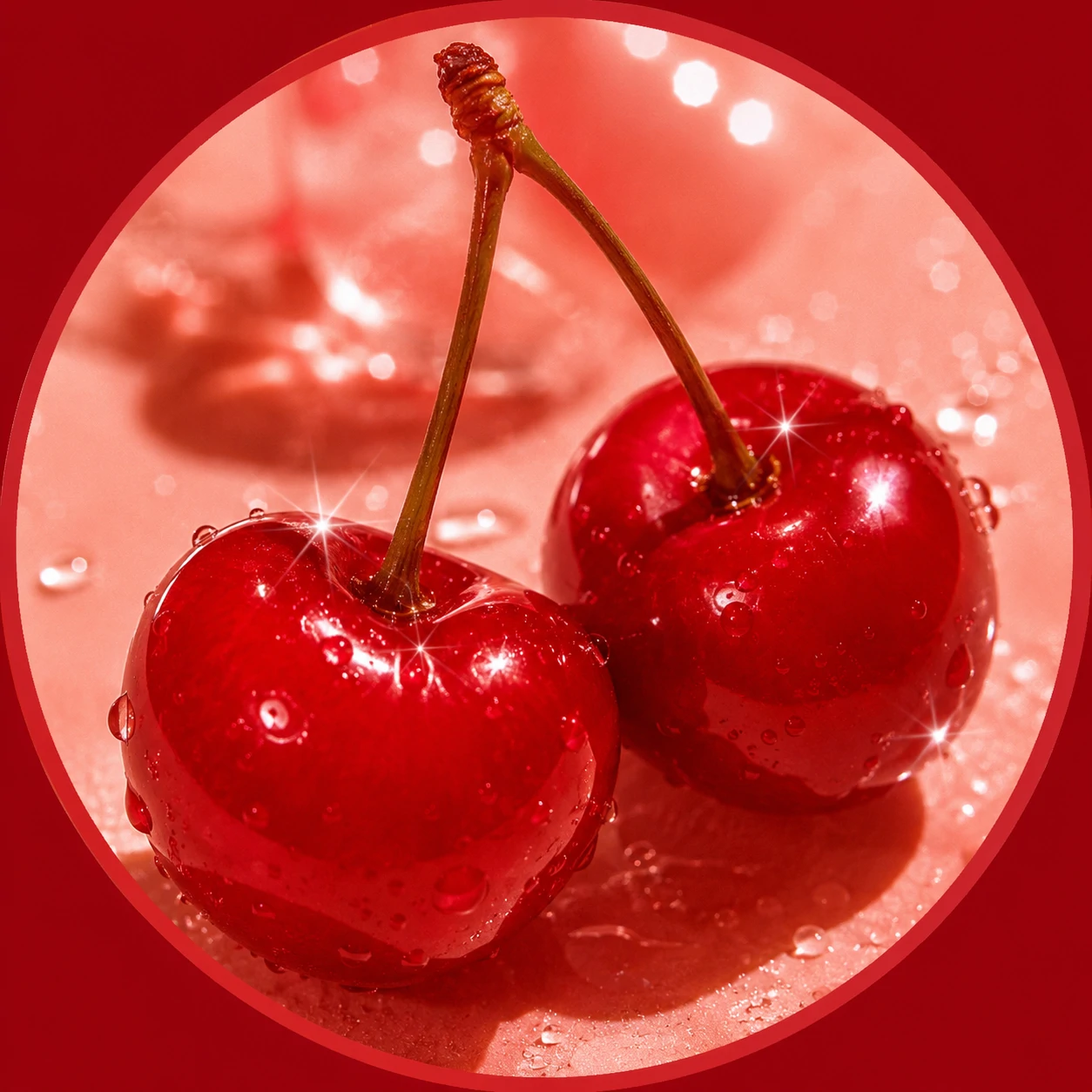 Cherry red aesthetic PFP with glossy fruit close-up and warm cherry-pop finish