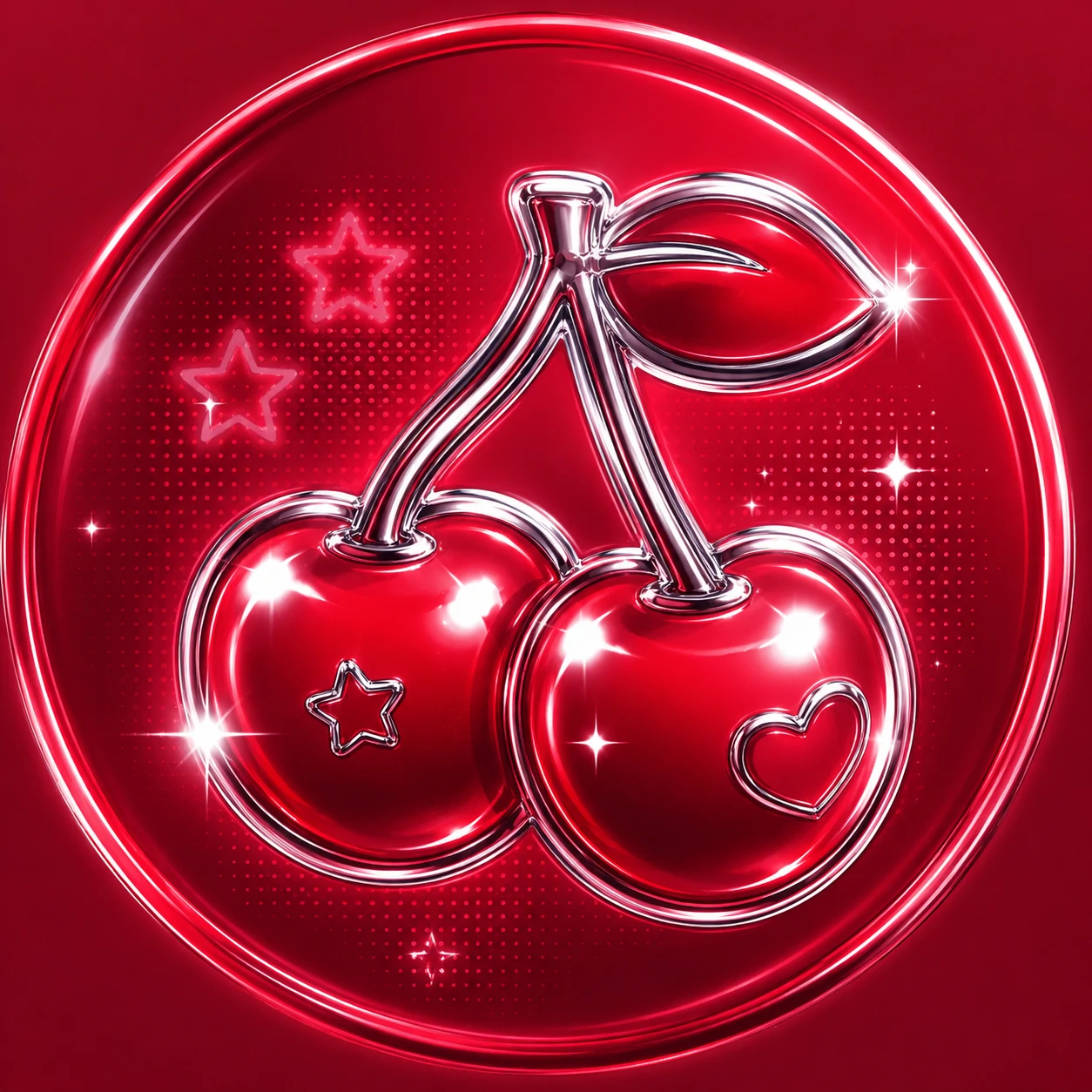 Cherry red aesthetic PFP with Y2K cartoon cherry icon and glossy chrome finish
