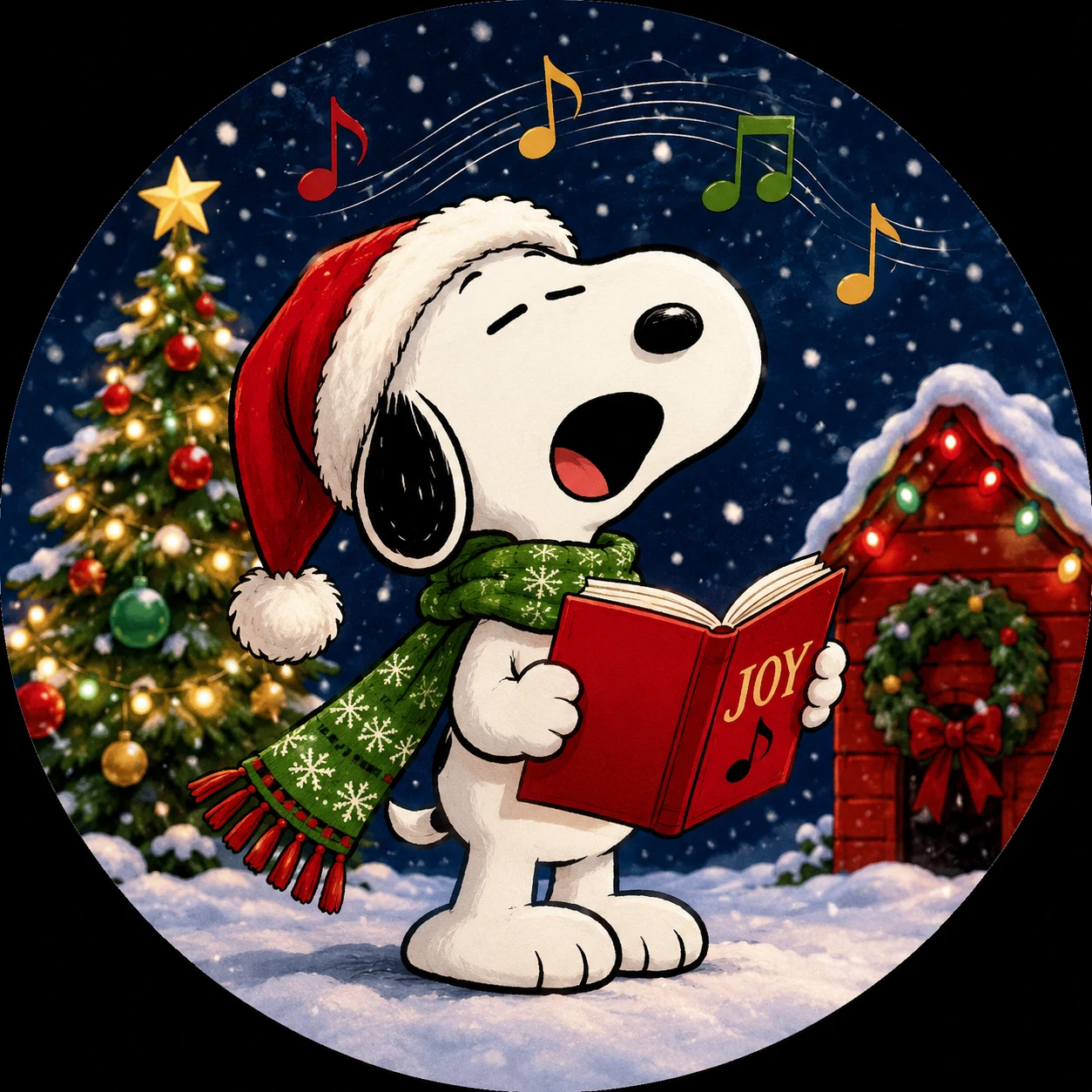 Christmas Snoopy profile picture singing carols with a songbook and scarf
