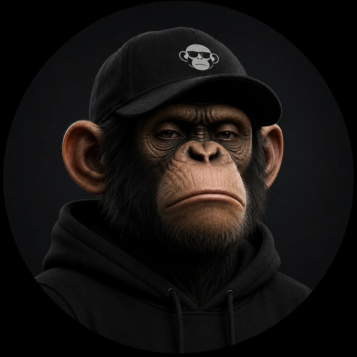 Cool monkey PFP in black cap with serious clean expression