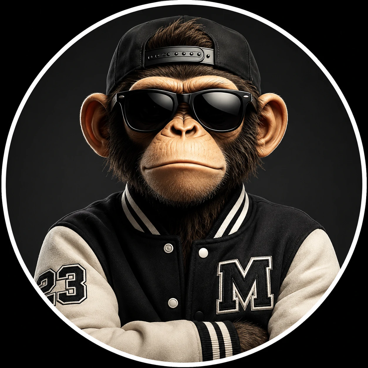 Cool monkey PFP in varsity jacket with confident front-facing look