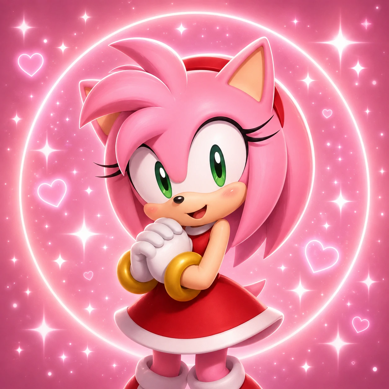 Cute Amy Rose Discord avatar with sparkle accents and a soft pink halo