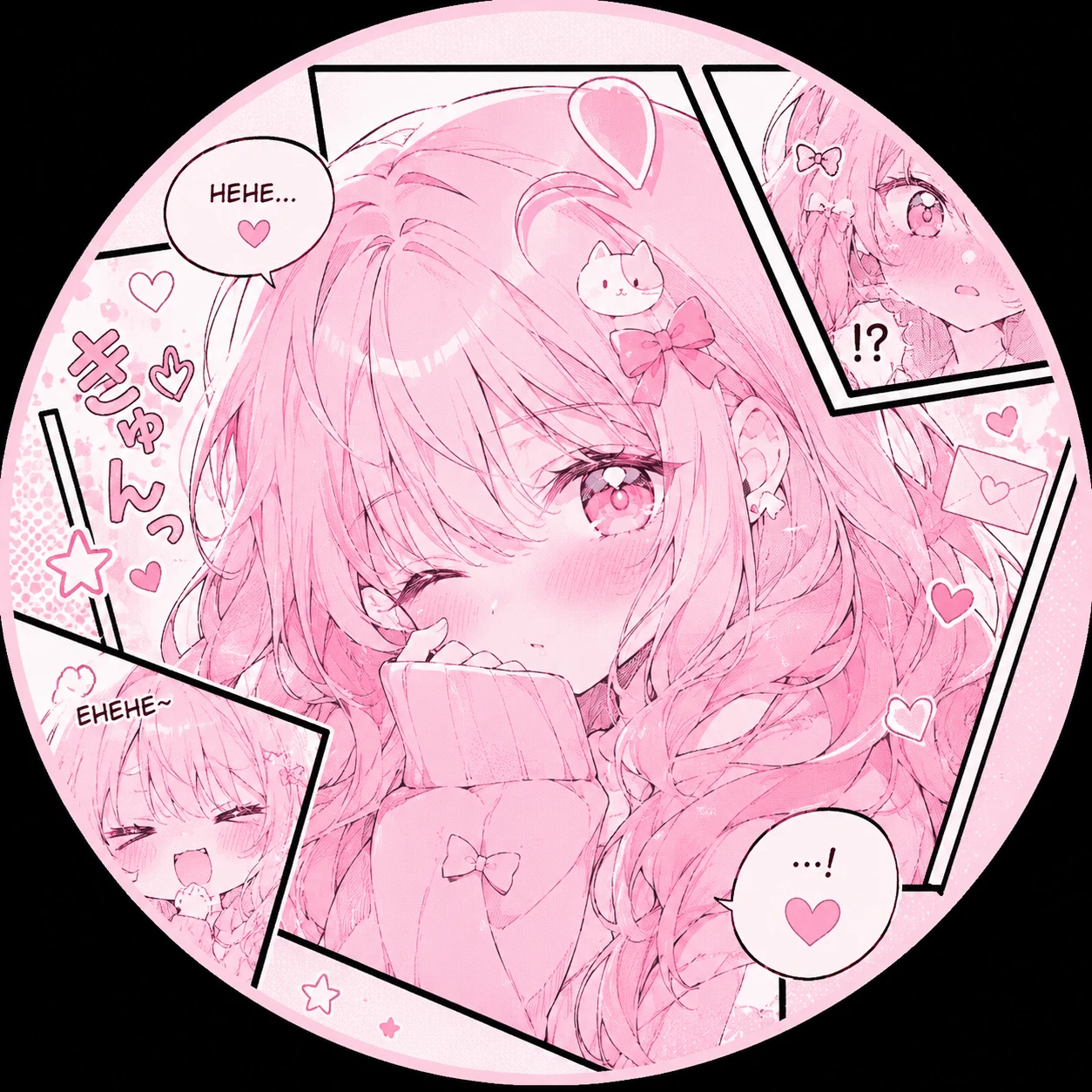 Cute anime pink pfp styled like a manga panel with blush tones