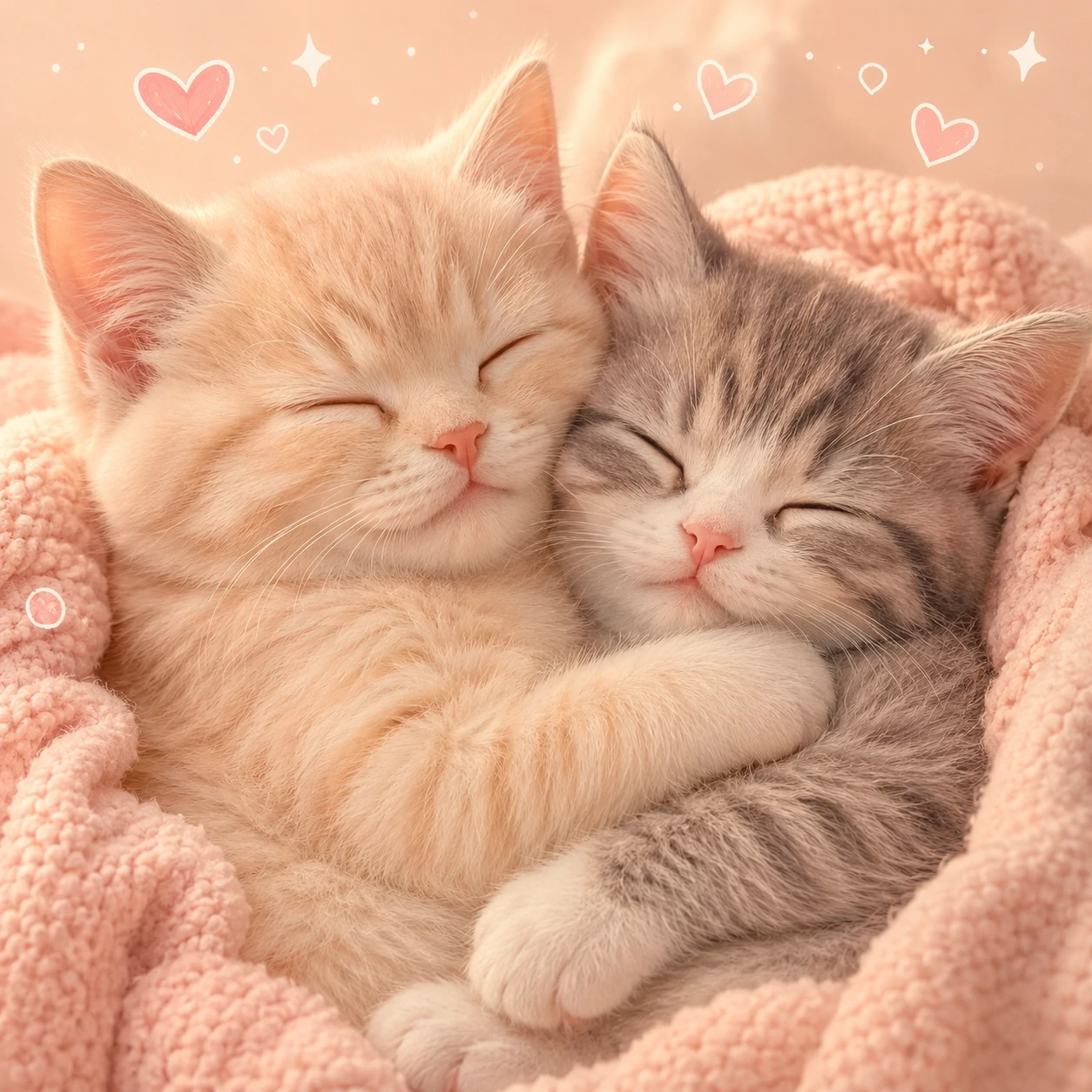 Two cats cuddling cute pfp for best friends with warm pastel tones