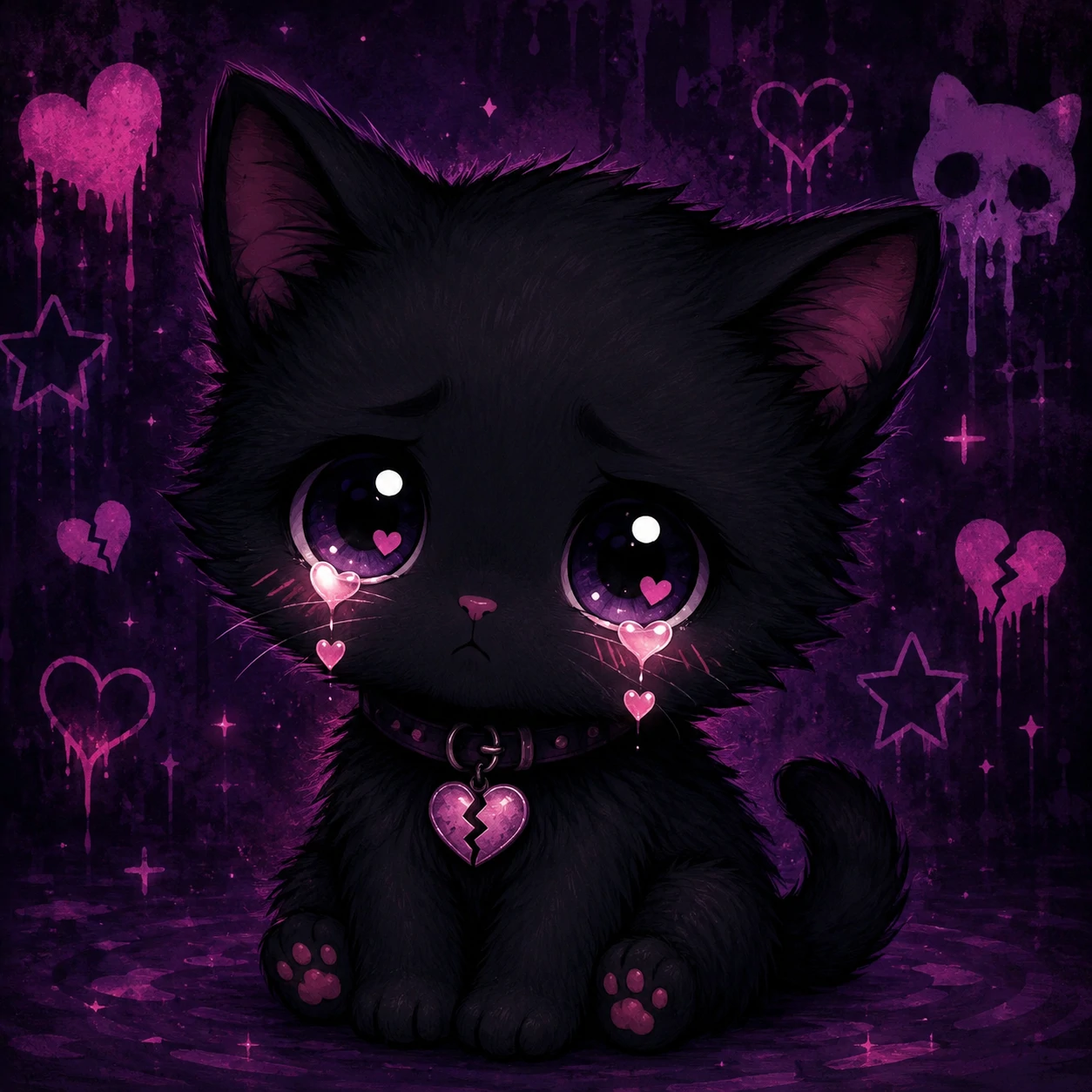 Cute emo cat PFP showing a small black kitty with tiny heart-shaped tears