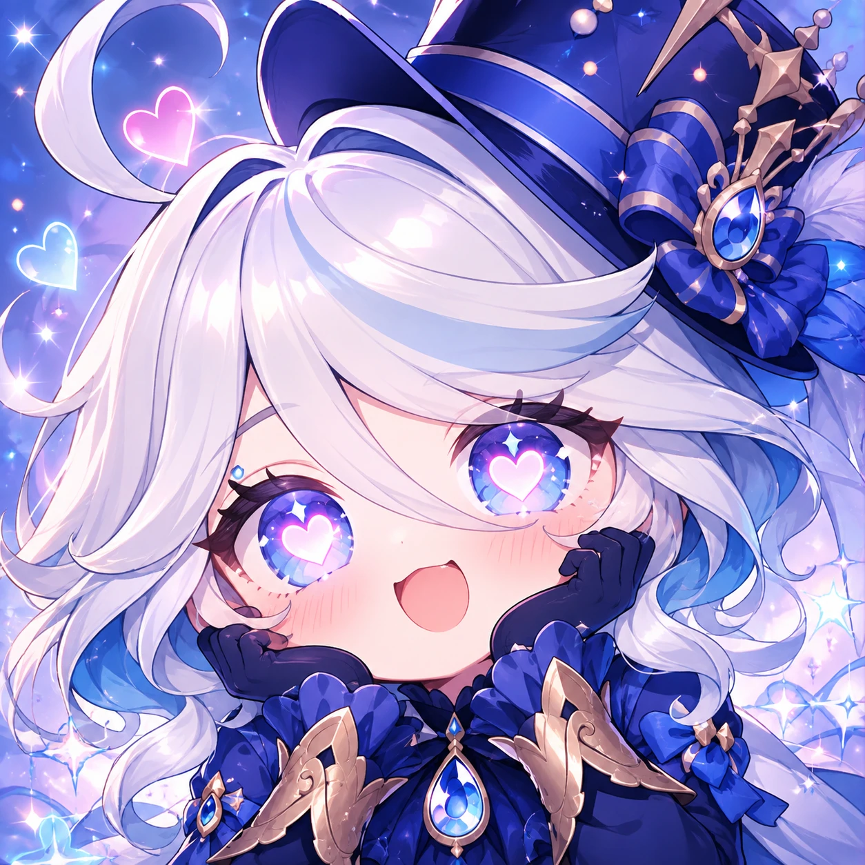 Cute Furina PFP showing sparkly heart eyes and her signature top hat