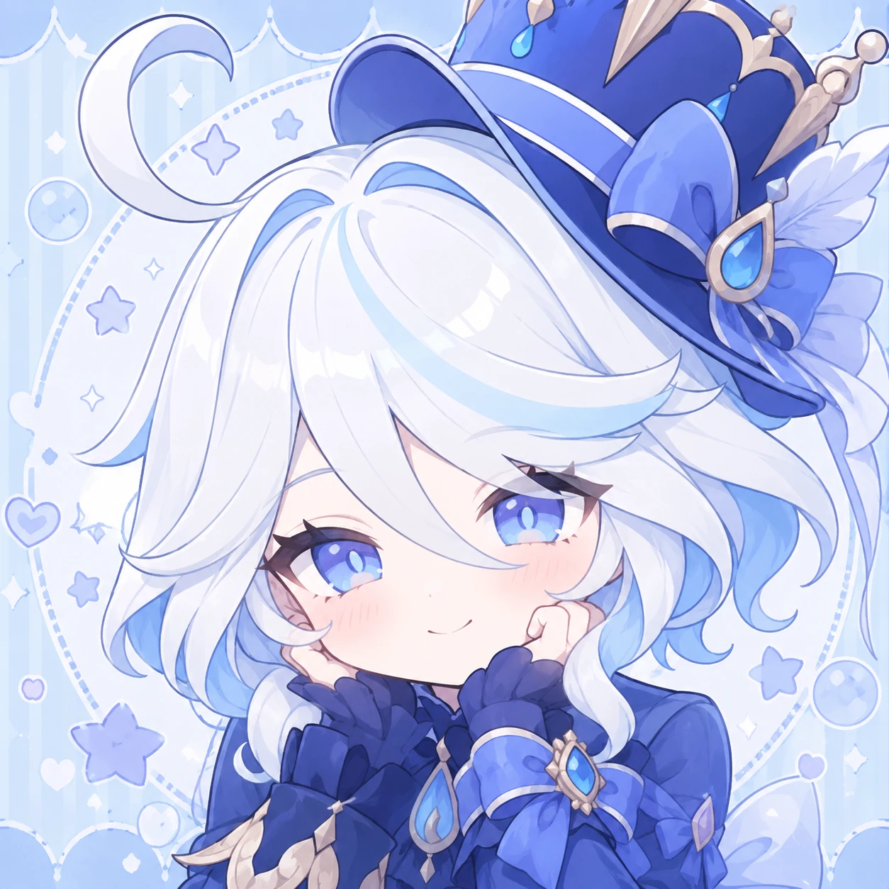 Cute Furina PFP with pastel blue tones and a soft smiling expression