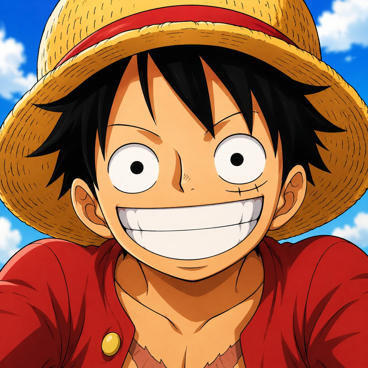 Cute chibi Luffy PFP with big eyes and tiny straw hat