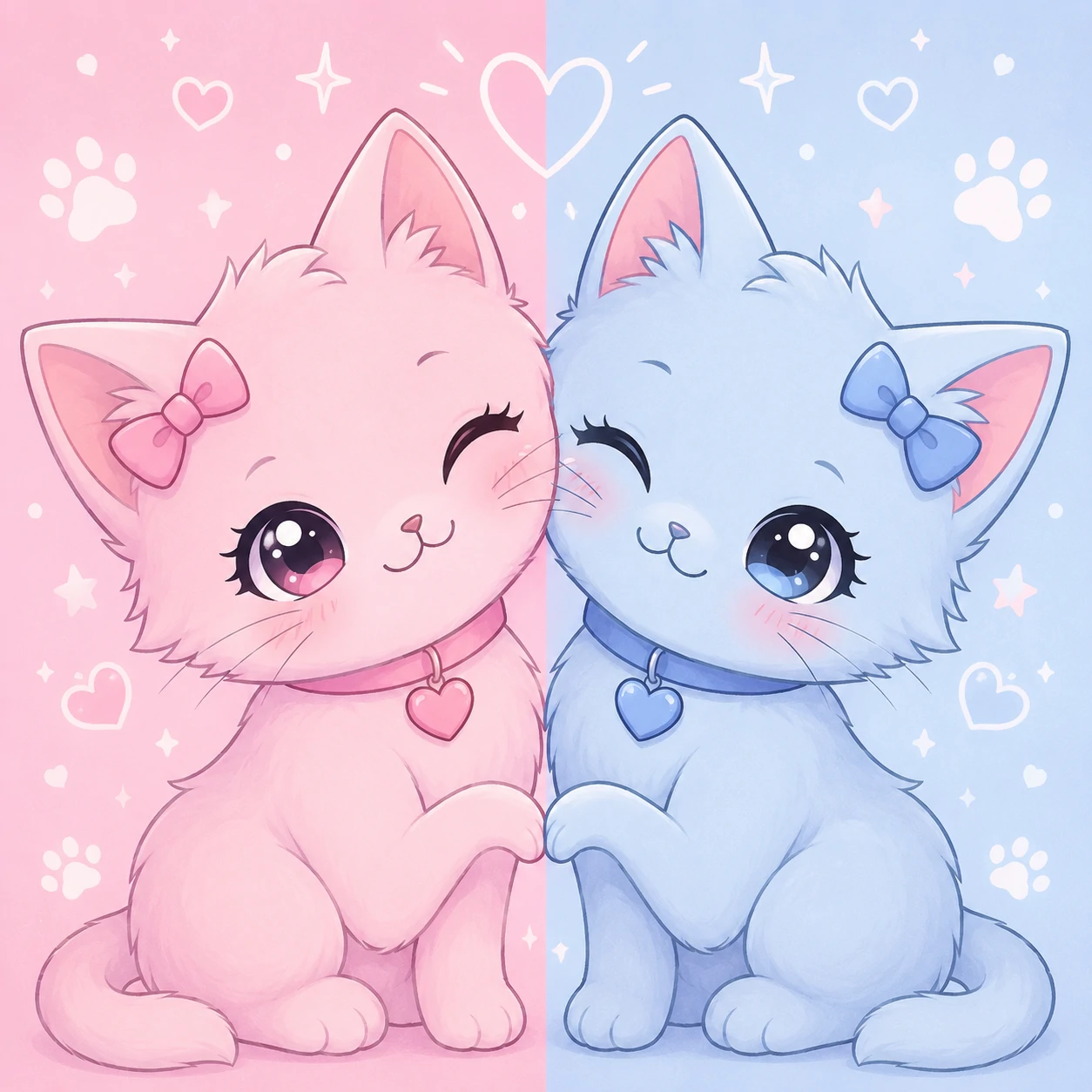 Cat duo cute matching pfp with two pastel cats leaning towards each other