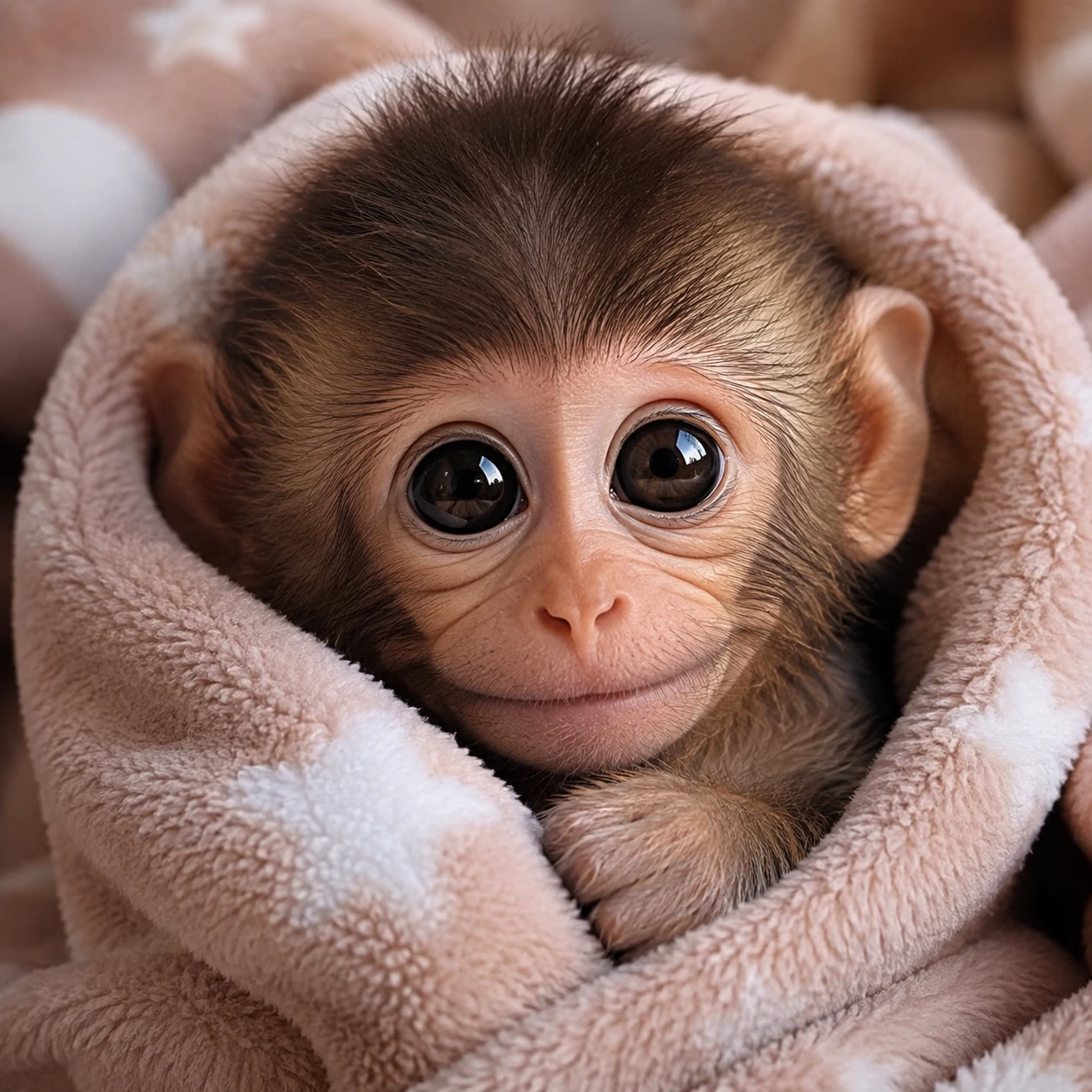 Cute monkey PFP wrapped in a blanket with big round eyes