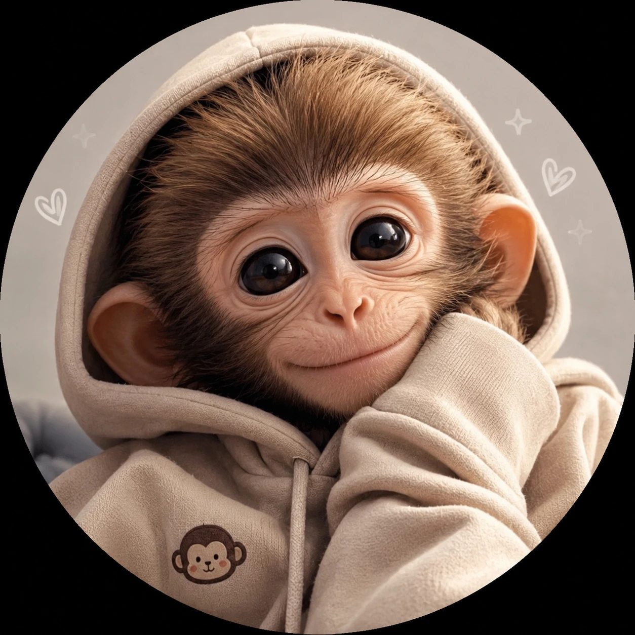 Cute monkey PFP in a cozy hoodie with relaxed expression