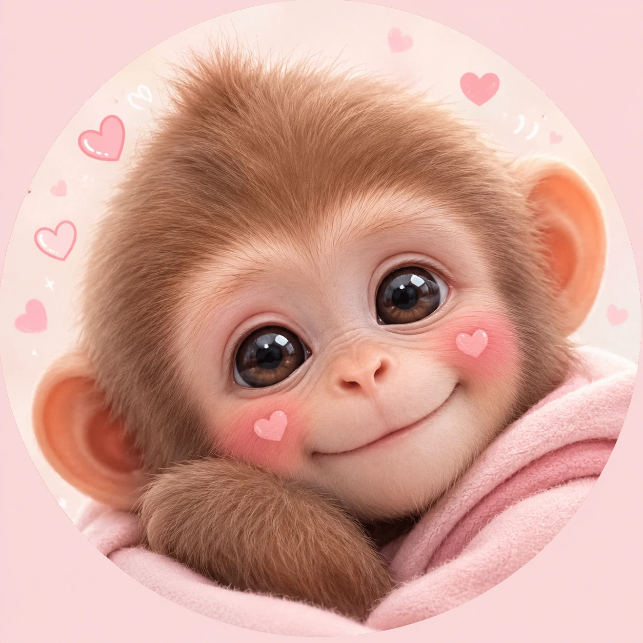 Cute monkey PFP with rosy cheeks and tiny heart details