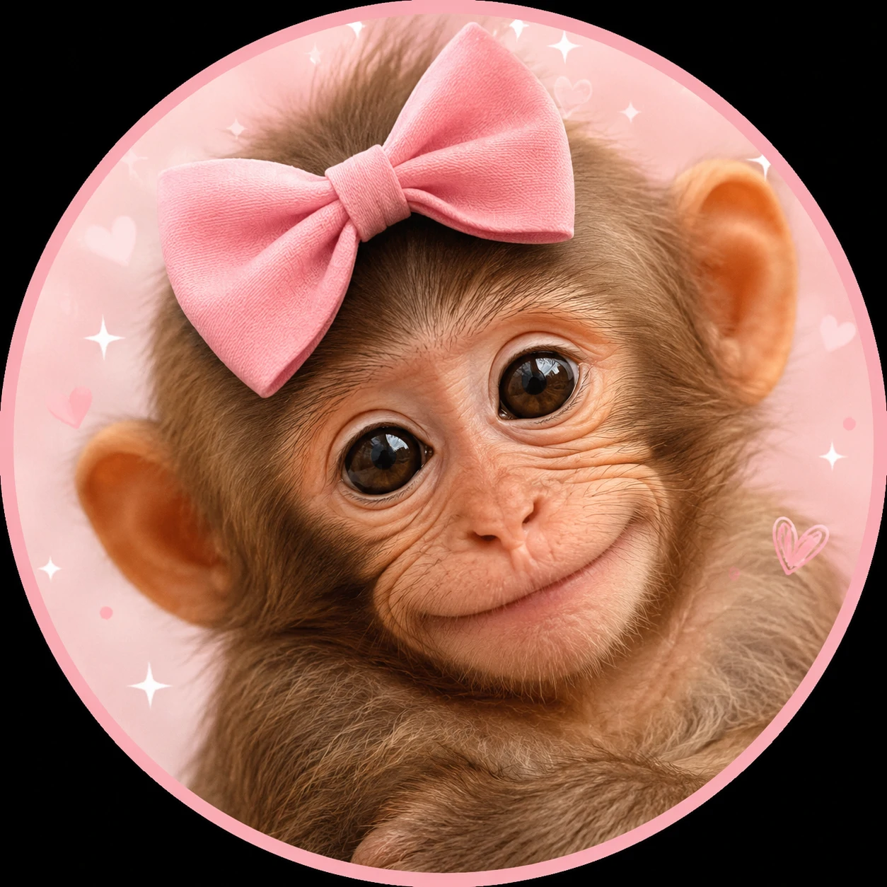 Cute monkey PFP wearing a pink bow with bright playful eyes