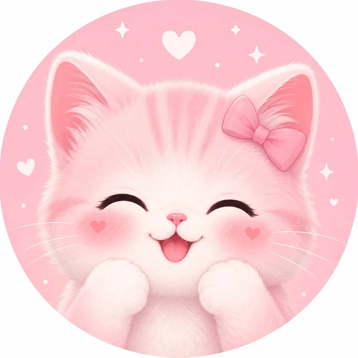 Cute pink pfp featuring a smiling kitten face with pastel cheeks