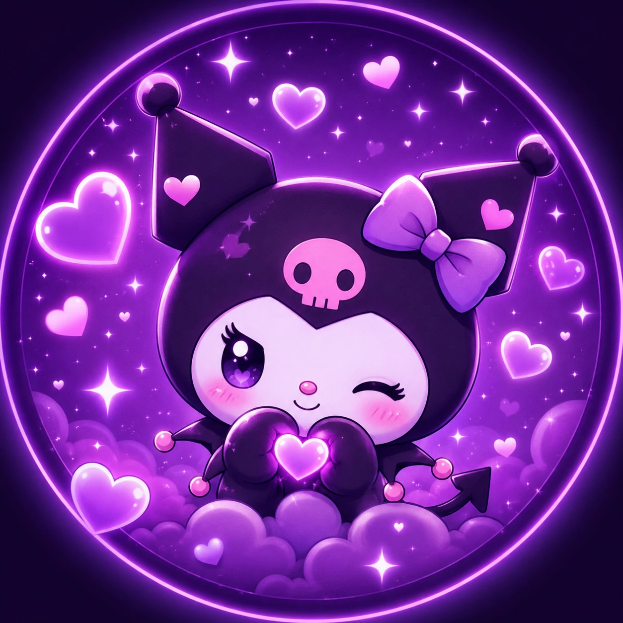 Cute purple profile picture with heart sparkles and soft violet glow