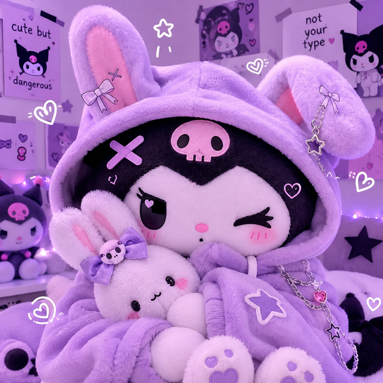 Cute purple PFP with plush bunny ears and pastel lilac background
