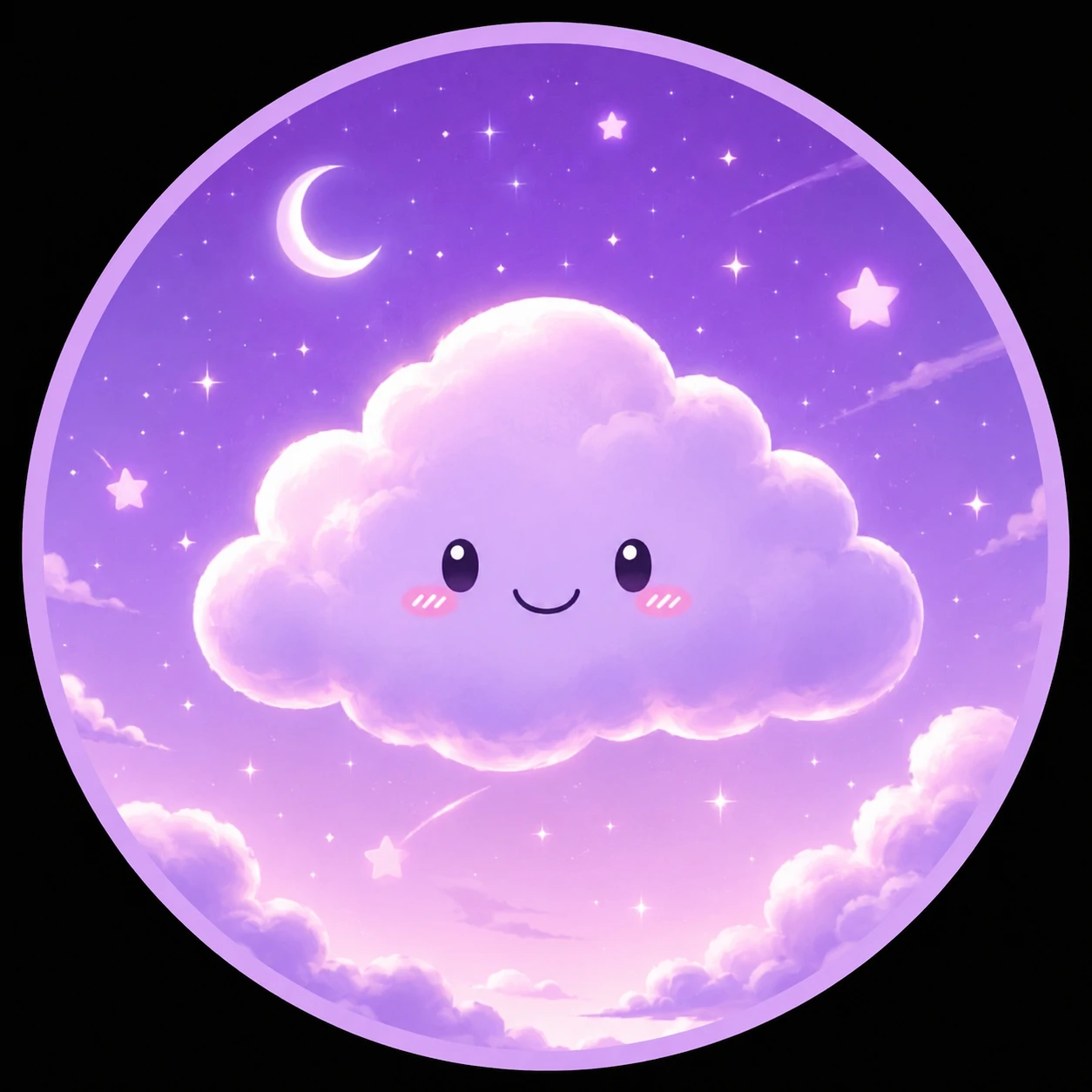 Cute Purple PFP with smiling cloud and dreamy pastel purple sky
