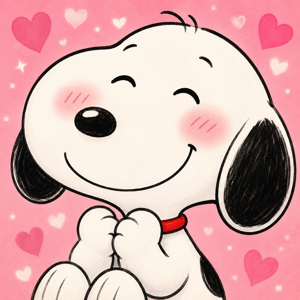 Cute Snoopy PFP with rosy blushing cheeks and a big happy smile