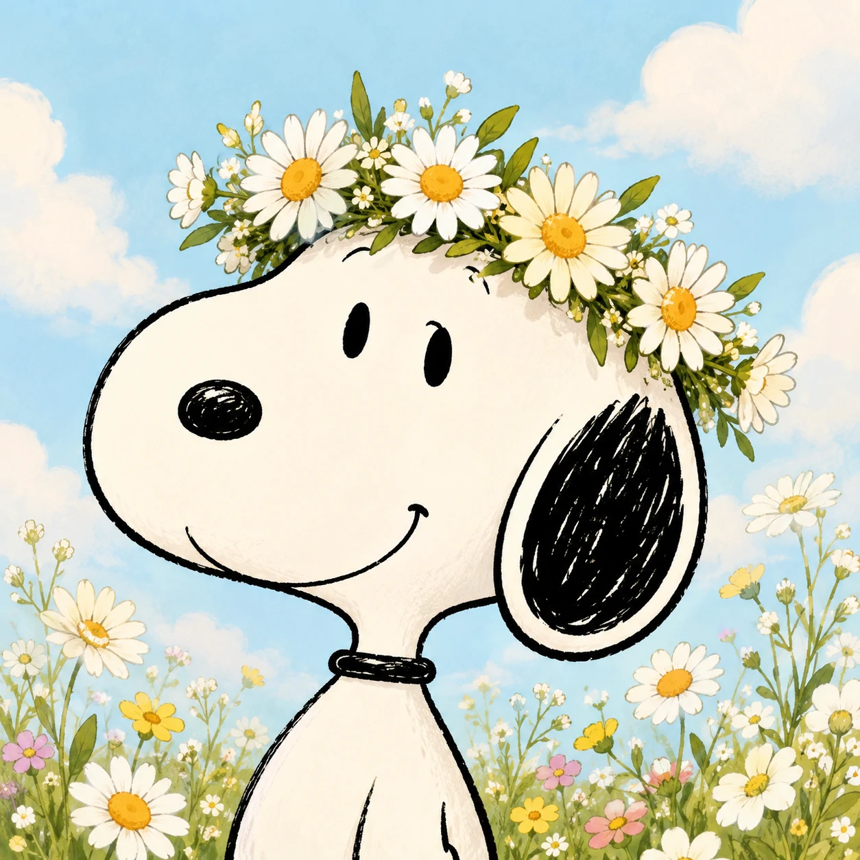 Cute Snoopy profile picture wearing a small daisy flower crown