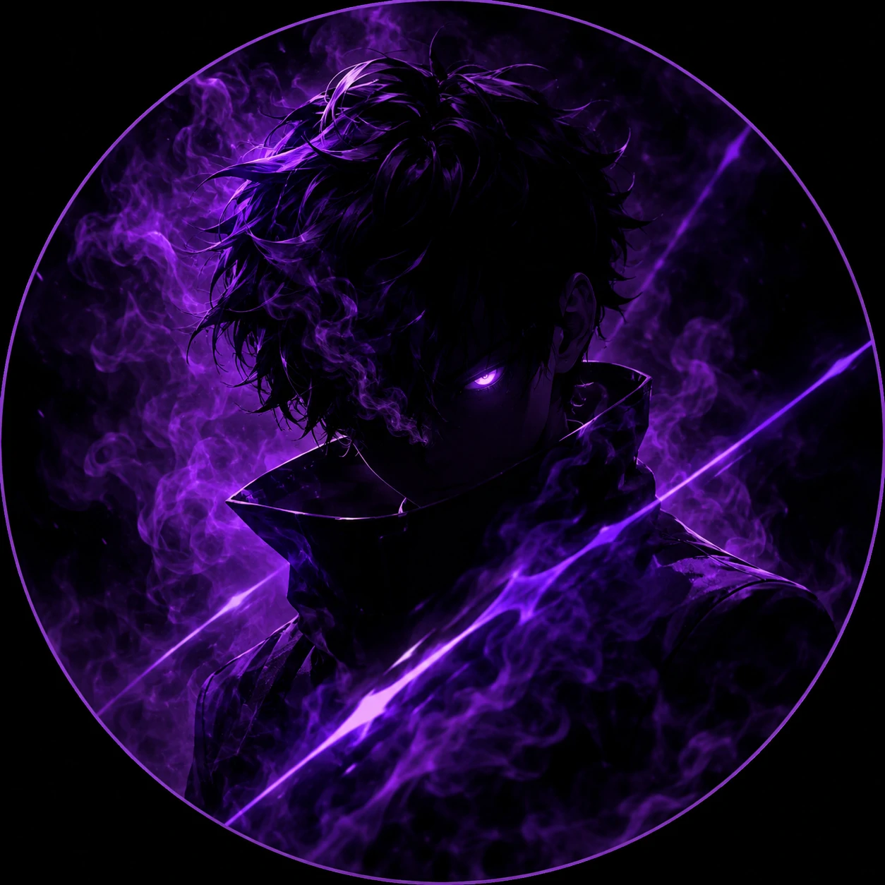 Dark purple PFP with smoke effects and deep violet light streaks