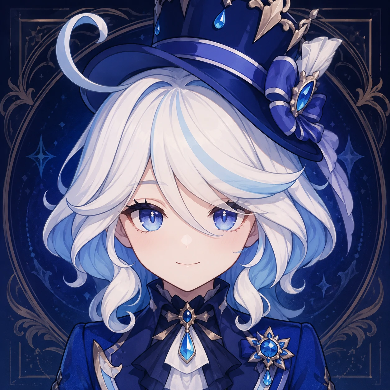 Discord-friendly Furina headshot icon featuring her signature blue top hat