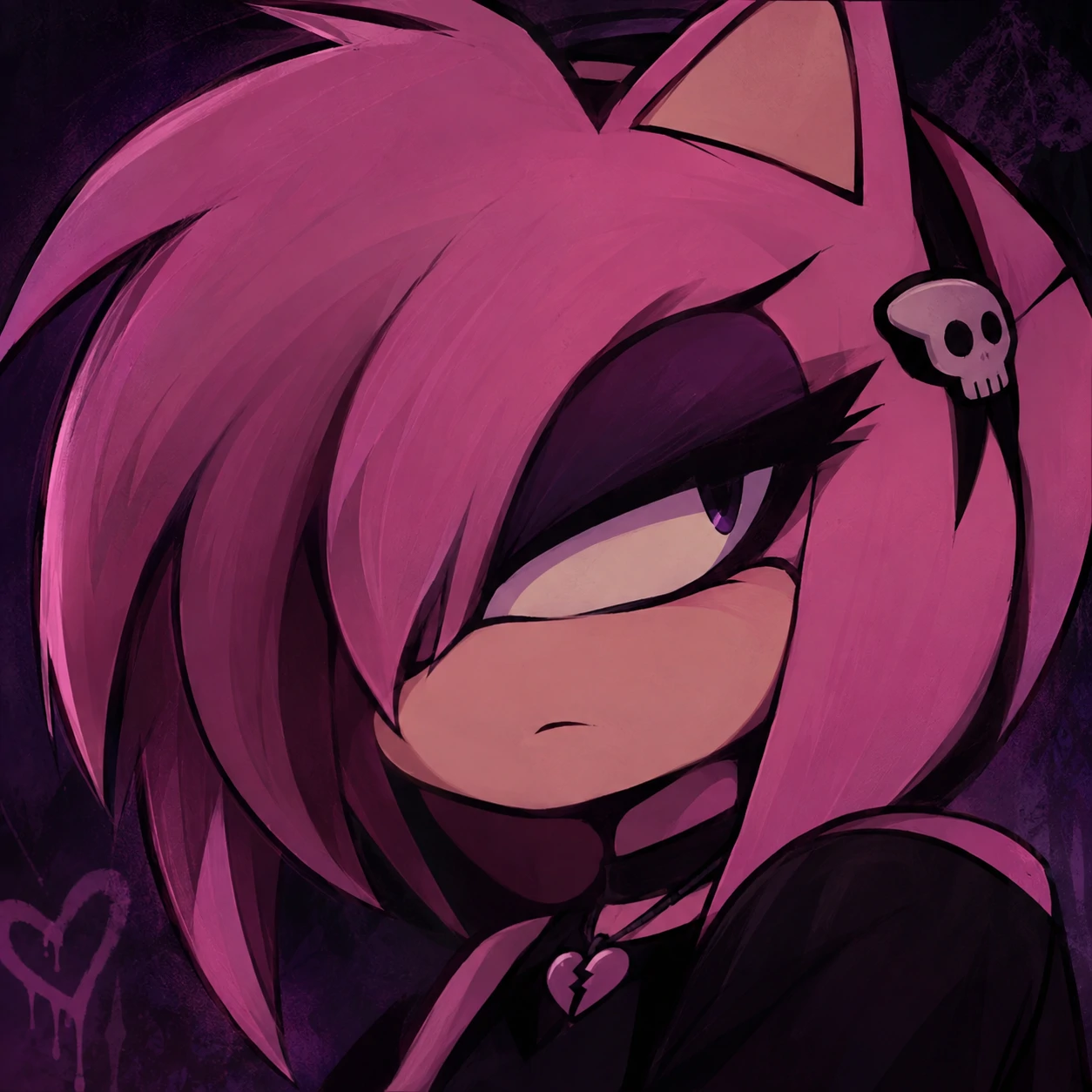 Emo Amy Rose PFP with side-swept quills, heavy eyeshadow, and moody lighting