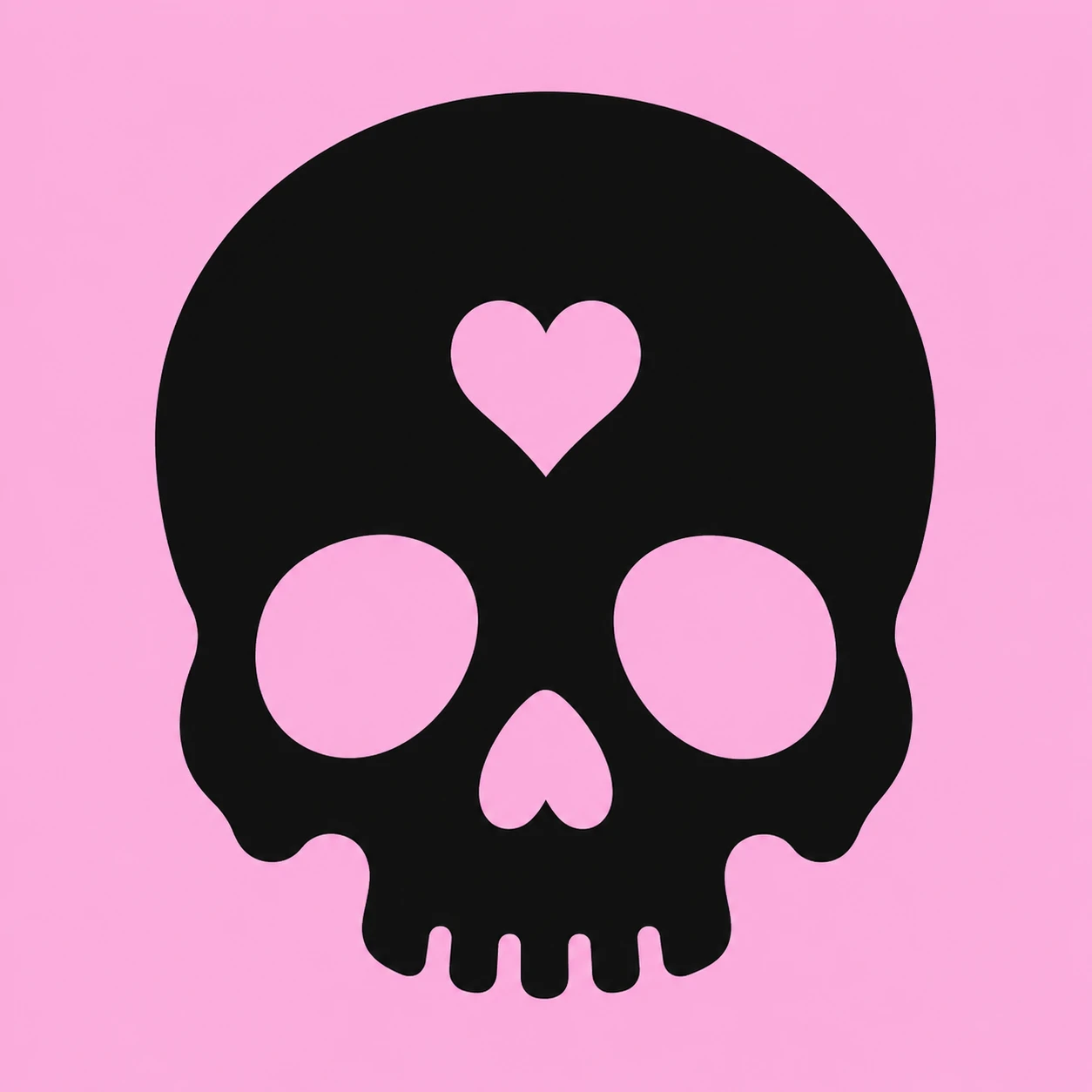 Emo Discord PFP graphic icon of a tiny skull with a small pastel pink heart on its forehead